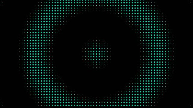 Teal halftone dot pattern creating circular interference effects on a dark digital background