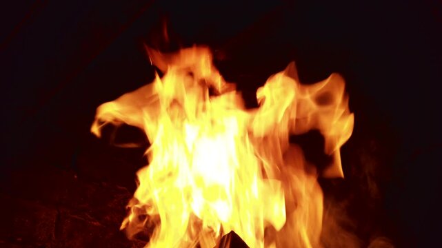 Watch flames dance and flicker in four different frames showcasing fire movements and shapes captured at night