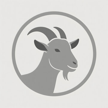 Goat head icon in a circle. Minimalist farm animal logo design for livestock branding.