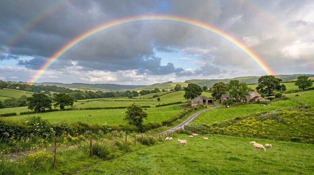 Rainbow over pasture