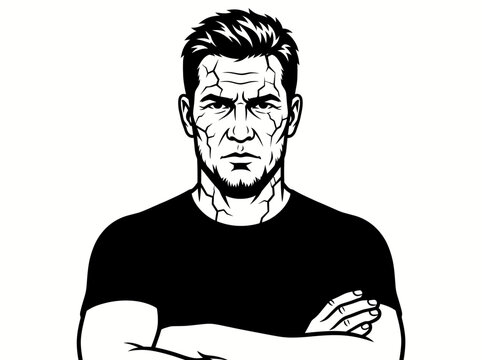 Cracked man portrait tough guy