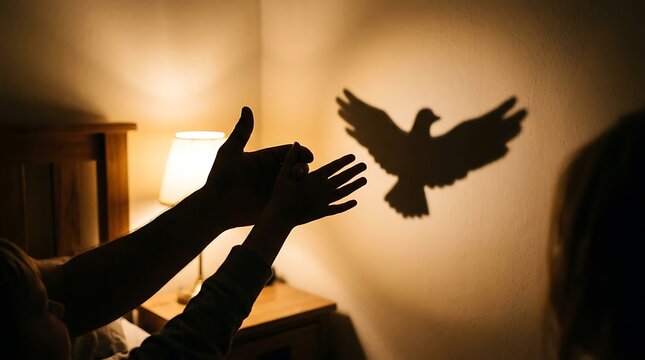 Bird Hand Shadow Puppet on Bedroom Wall