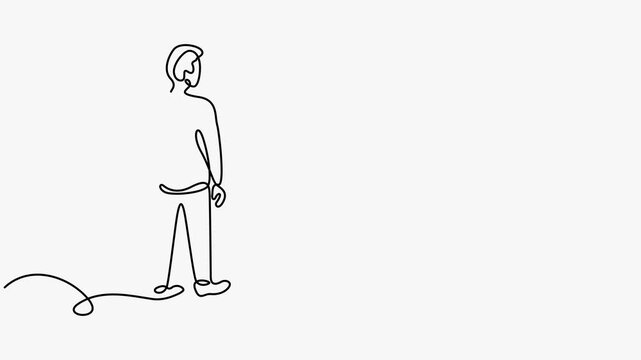 Minimalist Continuous Line Drawing of a Man Standing Facing Multiple Path Choices and Direction Arrows