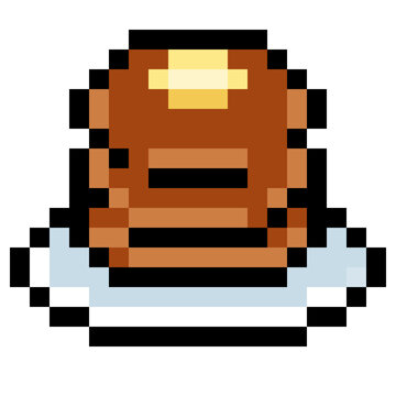 8 bit Pixel art pancake stack food item vector icon for retro games and cozy cooking design