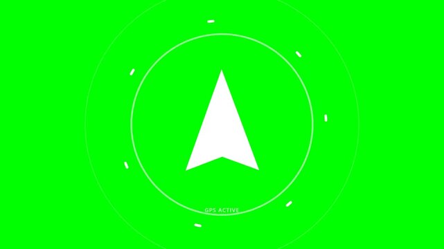 Futuristic GPS Navigation HUD Interface with Rotating Pointer and Active Tracking on Green Screen