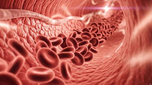 Intestinal villi absorbing nutrients in digestive system. Microscopic close-up of gut lining with rhythmic contractions for medical animation.