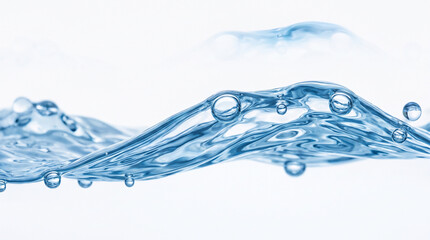 Abstract Blue Water Splash with Clear Bubbles Isolated on White Background Fresh Flowing Liquid Wave and Transparent Ripple for Clean Nature and Spa Concept © Anwar