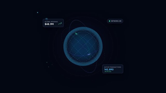Digital Technology Earth Globe Animation with Network Data Analytics and Global Transaction UI