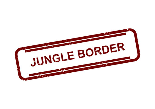 Bold red jungle border stamp with text label illustration