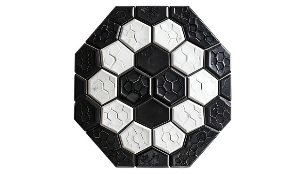 Patterned tile octagon black and white hexagons form soccerball design