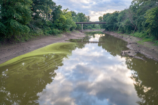 Lamine River at Roberts Bluff access, summer aerial view of summer scenery