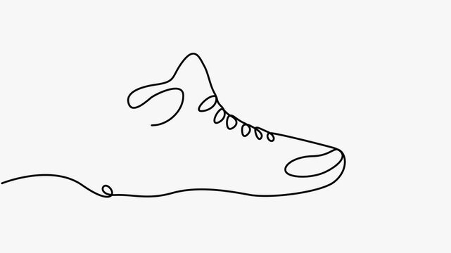 Continuous One Line Drawing Animation Of Sneaker Shoe Isolated On White Background Minimalist Sport Concept