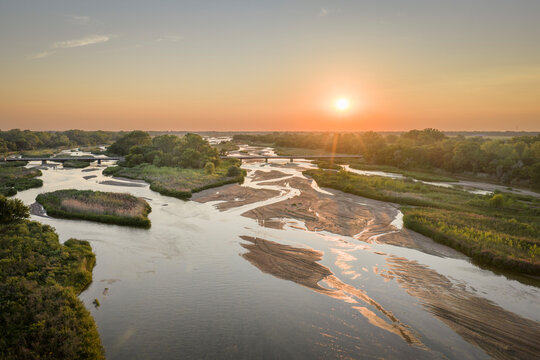 summer sunset over the Platte River and plains near Kerney, Nebraska
