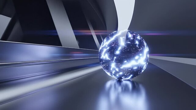 Futuristic Abstract Neon Sphere in Tunnel.