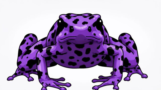 Animated purple and black spotted frog croaking on a white background, cartoon style illustration