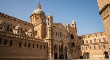 Fototapeta premium Magnificent Architectural Marvel - Palermo Cathedrals Exterior in Sunlight.