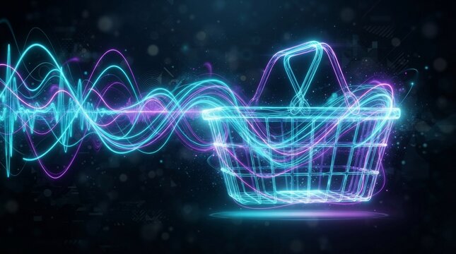 Cyber monday digital shopping basket abstract neon light waves with shopping cybermonday ecommerce