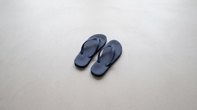 Pair of dark blue flip flops isolated on a neutral textured background