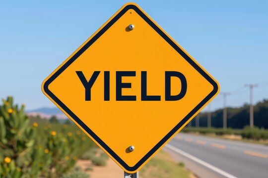 Yellow diamond sign reads "YIELD"