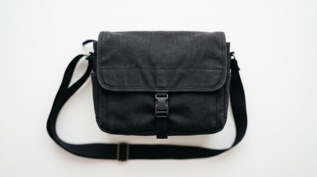 A durable black canvas messenger bag with a buckle closure and adjustable strap