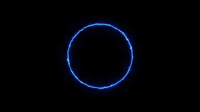 A dynamic circular animation, and glowing Neon blue circle frame loading icon background retro style animation . on a black background. and creating a stunning video.4k video