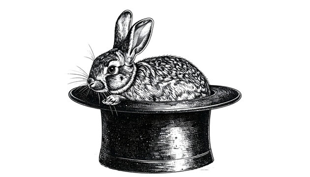 Vintage Rabbit Appears From Top Hat Isolated Transparent Background Illustration