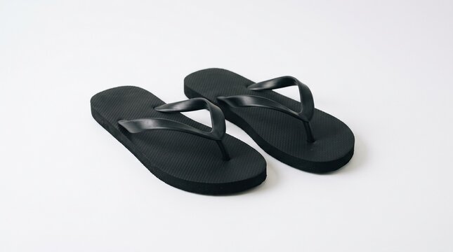 Simple black flip flops isolated on a clean white background for summer