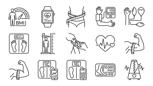 Health and Fitness Icons Set Isolated Transparent Background