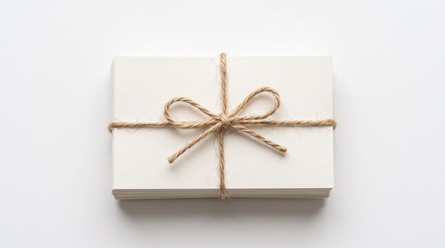 Stack of blank white cards tied with rustic twine and a bow