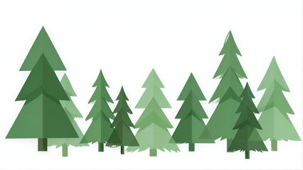Obraz premium A serene forest of stylized evergreen trees in varying shades of green.