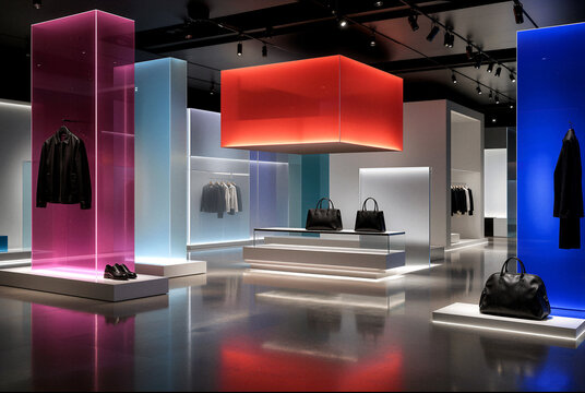 Modern retail store interior with colorful displays