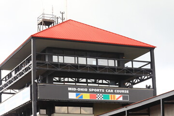 Fototapeta premium Main officials tower at Mid-Ohio Sports Car Course, Lexington, Ohio, USA. Built in 1962, Mid-Ohio Race Track is a road course racing track.