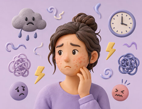 Stress and Anxiety Causing Facial Acne Breakouts and Mood Swings, clay art model 