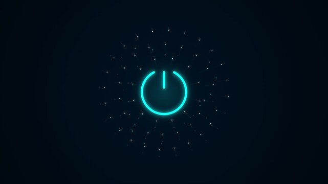 Glowing Digital Power Button Symbol Concept on a Dark Abstract Background View