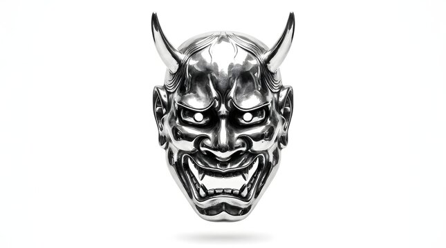 Metallic hannya mask isolated on white background