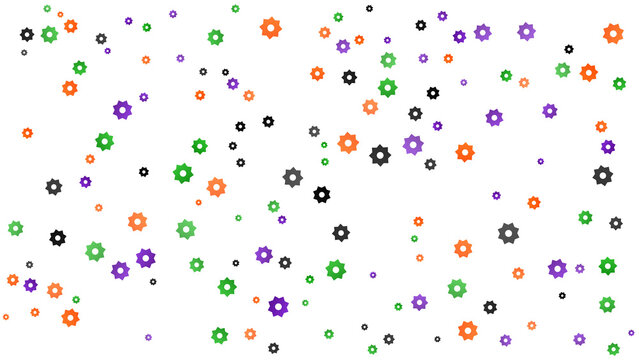Abstract Halloween Color Gear Pattern Background with Green Purple Orange and Black Cogs on White