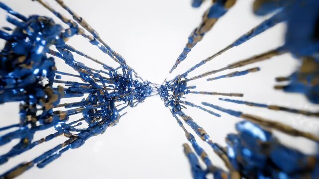 Abstract blue and gold DNA helix tunnel