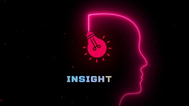 Insight Concept With Neon Human Profile and Glowing Light Bulb Representing Understanding and Creative Intelligence