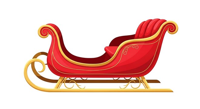 Red Elegant Sleigh with Golden Accents in Studio