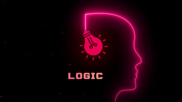 Logic Concept with Neon Light Bulb and Human Profile Representing Reasoning, Rational Thinking, Problem Solving, Knowledge and Mental Clarity.
