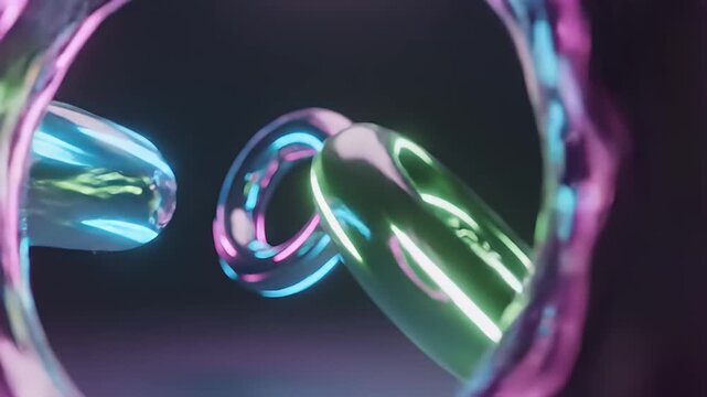 Abstract glowing toroidal forms in neon hues against a dark background