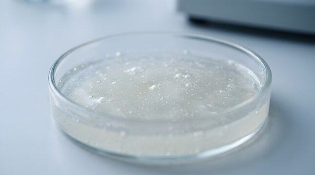 Clean Beauty Gel Texture in Petri Dish With Air Bubbles Macro Shot