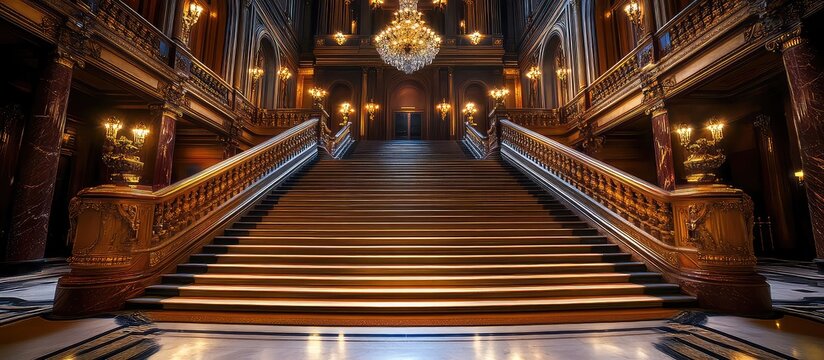 Grand Staircase In A Luxurious Golden Palace Interior