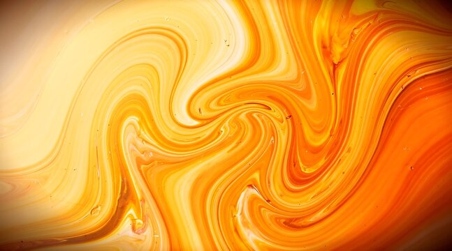 Vibrant Orange and Gold Fluid Acrylic Pour Background with Dynamic Swirling Marble Paint Patterns