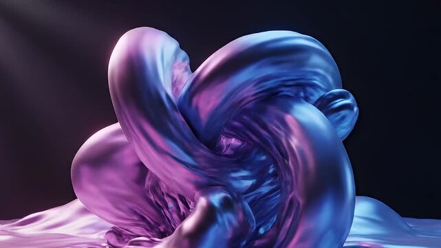 Abstract iridescent fabric knotted and draped on dark background