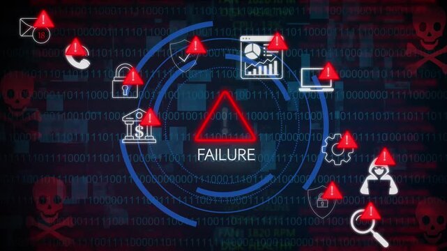system override alert icon with binary code background. The attention grabbing icon highlights the importance of digital safety in today's