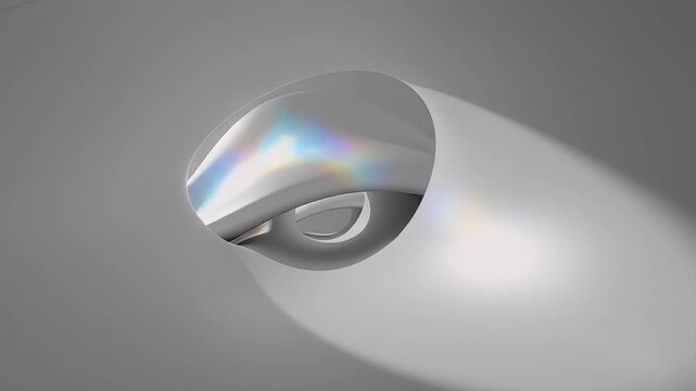 Abstract loop with rainbow light effects on a gray background