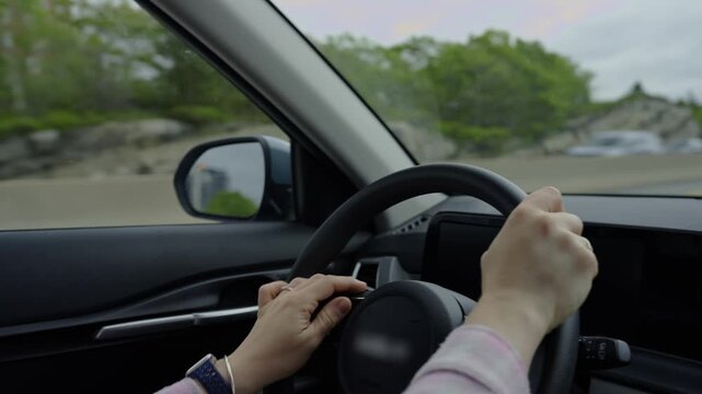 Driving through the summer landscapes of Nova Scotia, Canada