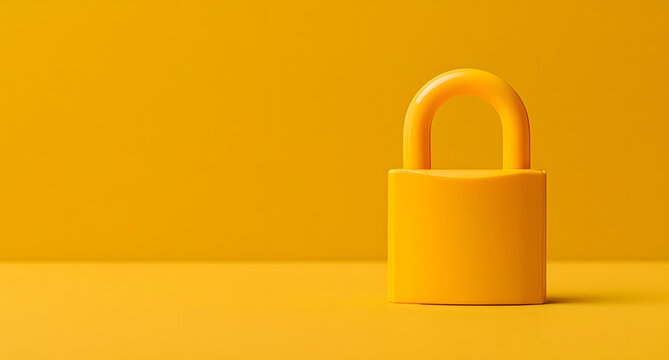 A yellow padlock against a bright yellow background symbolizing digital security and the importance of password safety