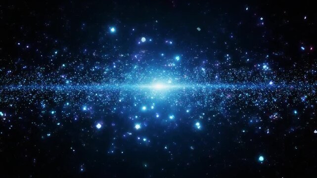 青く輝く宇宙空間に広がる無数の星と銀河の幻想的な光の背景
